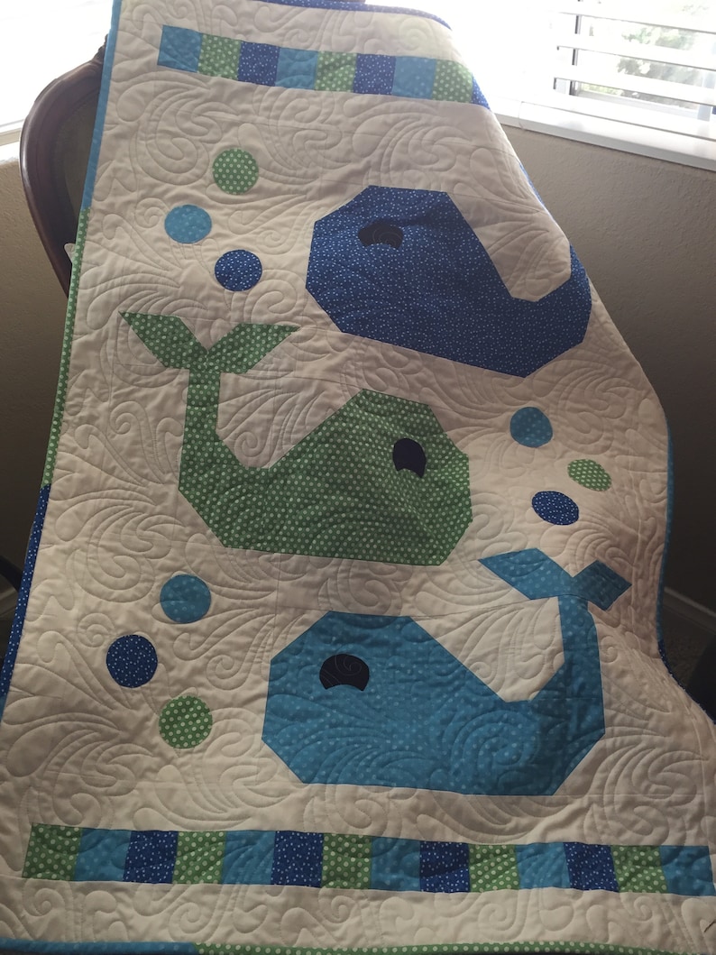 Quilted Baby Boy**Whales**Blue**New Baby**Nursery**New Mother**Baby Shower Gift**Baby Blanket
