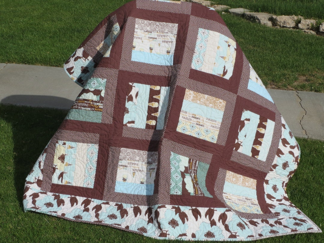 Handmade Framed Rail Fence Lap Quilt: Paris & Company Fabric - Etsy