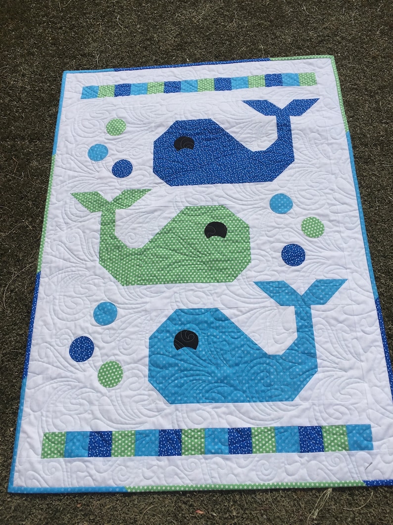 Quilted Baby Boy**Whales**Blue**New Baby**Nursery**New Mother**Baby Shower Gift**Baby Blanket