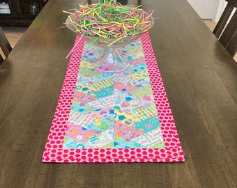 Quilted Easter Table Runner: Spring Chicks and Butterflies