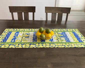 Quilted Table Runner**Lemons**Yellow and Blue