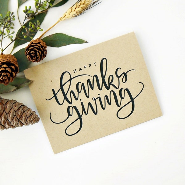 Happy Thanksgiving Card - Kraft  / Fall Card/ Hand Lettered Card / A2 / Blank / Charitable Donation