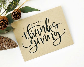 Happy Thanksgiving Card - Kraft / Fall Card/ Hand Lettered Card / A2 / Blank / Charitable Donation