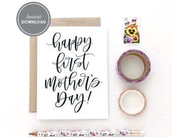 Happy First Mother's Day Card, INSTANT DOWNLOAD PDF, Mother's Day Card, New Mom Card, Includes Free Envelope Template