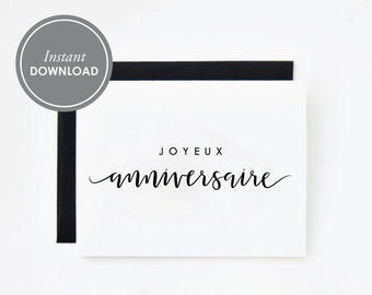 Joyeux Anniversaire Card, PDF Instant Download, Birthday Card, 2 Layouts and Free Envelope Template