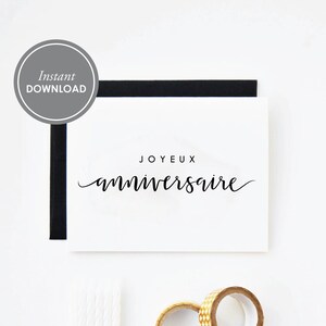 Joyeux Anniversaire Card, PDF Instant Download, Birthday Card, 2 Layouts and Free Envelope Template