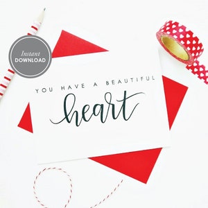 Tienes una hermosa tarjeta de corazón, descarga instantánea en PDF, tarjeta de amor, tarjeta de amistad, 2 diseños y plantilla de sobre gratuita