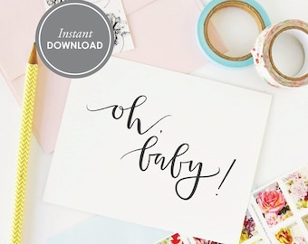 Oh Baby Card, PDF Instant Download, Baby Shower Card, 2 Layouts and Free Envelope Template