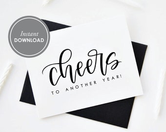 Cheers To Another Year Card, INSTANT DOWNLOAD PDF, Birthday Card