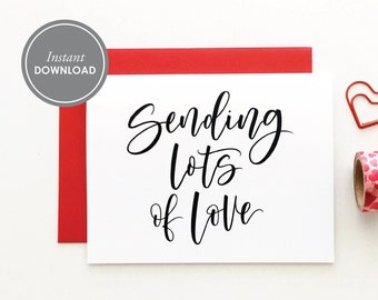 Sending Lots of Love Card, PDF Instant Download, Love Card, Friendship Card, Sympathy Card, 2 Layouts and Free Envelope Template