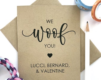 I Woof You Card, Personnalisez avec vos noms de chien, Chien personnalisé Valentine, Carte de chien