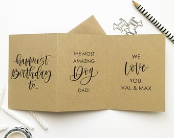 Carte d’anniversaire personnalisée personnalisée pour chien papa avec les noms de votre chien, carte d’anniversaire pour chien papa, carte tri-pli de taille A1