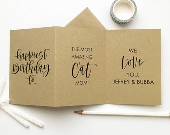 Carte d’anniversaire personnalisée personnalisée pour maman de chat avec les noms de votre chat, carte d’anniversaire pour maman de chat, carte tri-plis de taille A1