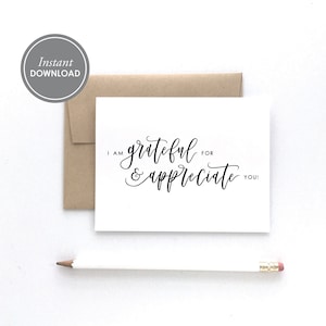 Je suis reconnaissant pour & Appreciate You Card, INSTANT DOWNLOAD PDF, Thank You Card, Gratitude Card, Appreciation Card