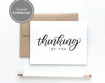 Thinking Of You Card, PDF Instant Download, Love Card, Friendship Card, Sympathy Card, 2 Layouts and Free Envelope Template