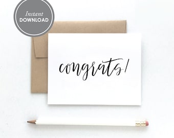 Congrats Card, PDF Instant Download, 2 Layouts and Free Envelope Template