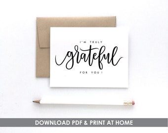 PRINTABLE I Am Truly Grateful For You Card PDF, Thanksgiving Card, Thank You Card, Gratitude Card, Print At Home, Envelope Template Included