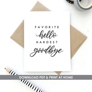 Carte PDF à imprimer préférée, bonjour au revoir pour animaux de compagnie, perte de sympathie pour animal de compagnie, carte à téléchargement immédiat, impression à la maison, modèle d'enveloppe inclus