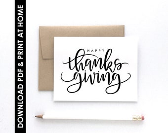 PDF CARD, Print At Home, Happy Thanksgiving Card, Thanksgiving Card, Friendsgiving Card, Instant Download Card PDF + Envelope Template