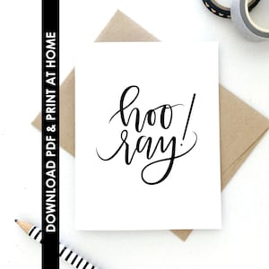 PDF-KAART, Thuis afdrukken, Hoerakaart, Afstudeerkaart, Gefeliciteerdkaart, Instant Downloadkaart, 2 afdrukopties, Gratis envelopsjabloon