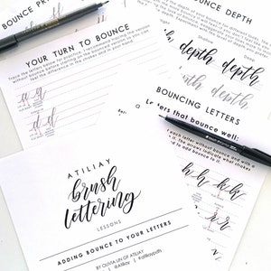 Bounce Lektion und Arbeitsbuch, Bounce Kalligraphie Arbeitsblatt, Brush Lettering Arbeitsblatt, Brush Lettering Arbeitsbuch, Bounce Brush Letting