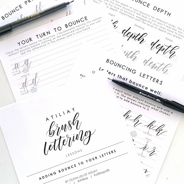 Bounce Lesson and Workbook, Bounce Calligraphy Worksheet, Brush Lettering Worksheet, Brush Lettering Workbook, Bounce Brush Letting
