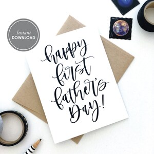 Gelukkige eerste vaderdag afdrukbare kaart, nieuwe papa-kaart, Instant Download PDF, DIY-kaart, gratis envelopsjabloon