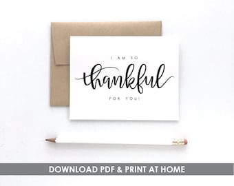 PRINTABLE I'm So Thankful For You PDF Card, Thanksgiving Card, Thank You Card, Gratitude Card, Print At Home, Envelope Template Included