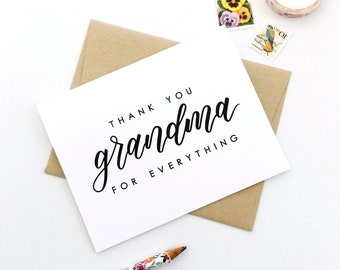 Thank You Grandma For Everything, Card For Grandma, Grandma Birthday, Mother's Day Card, Grandma Card, Grandparents Day Card, Wedding Day