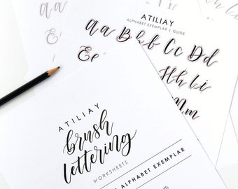 Brush Lettering Upper and Lowercase Alphabet Worksheets, Brush Lettering Worksheets, Brush Lettering Alphabet, Calligraphy Exemplar