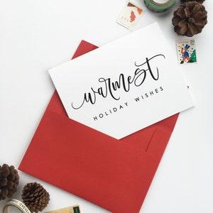 Warmest Holiday Wishes Card, Holiday Card, Christmas Card, Calligraphy Card, A2, Blank Inside image 2