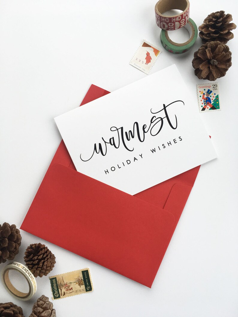 Warmest Holiday Wishes Card, Holiday Card, Christmas Card, Calligraphy Card, A2, Blank Inside image 2