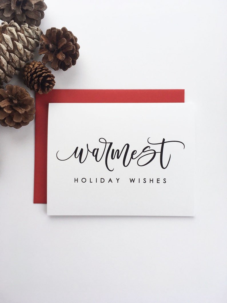 Warmest Holiday Wishes Card, Holiday Card, Christmas Card, Calligraphy Card, A2, Blank Inside image 1