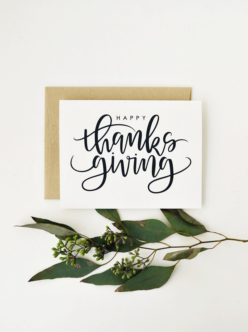 Happy Thanksgiving Card White Fall Card Hand Lettered Etsy Happy Thanksgiving Card White Fall Card Hand Lettered Etsy