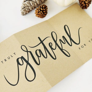 I'm Truly Grateful For You Karte Kraft / Thanksgiving Karte, Herbstkarte, Hand lettered Karte, Liebeskarte / Ziehharmonika Falte / Wohltätige Spende Bild 2
