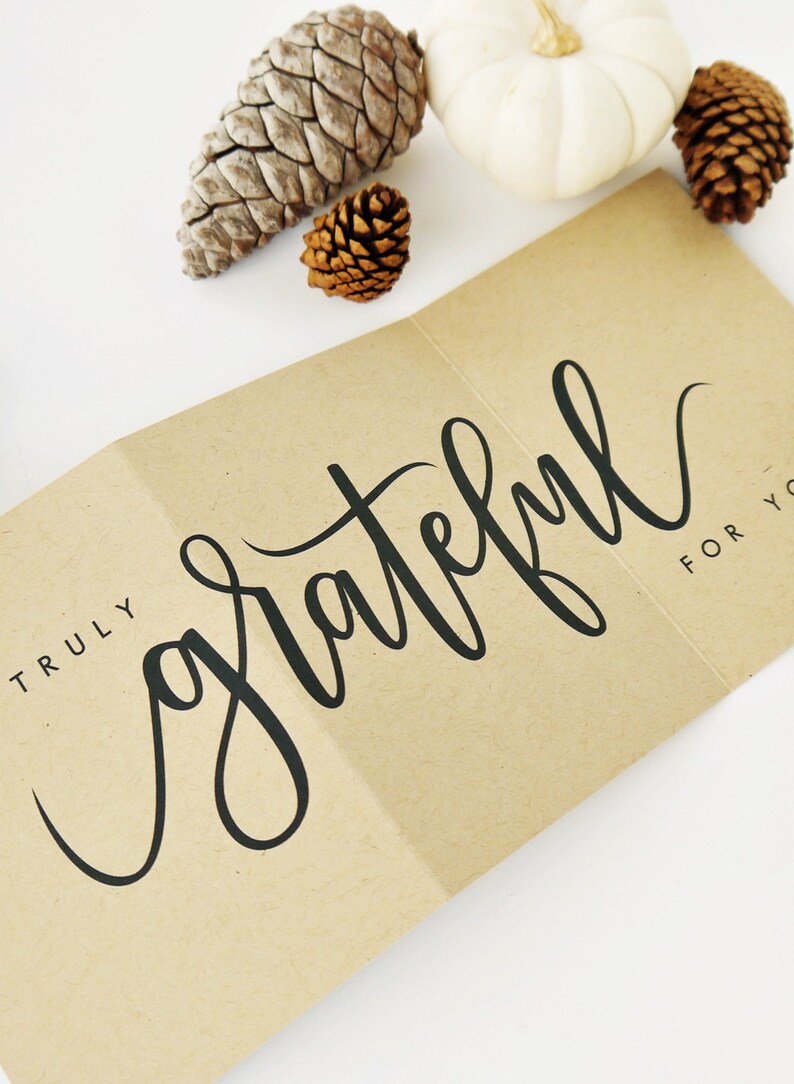 I'm Truly Grateful For You Card Kraft /Thanksgiving Card, Fall Card, Hand Lettered Card, Love Card / Accordion Fold / Charitable Donation image 2