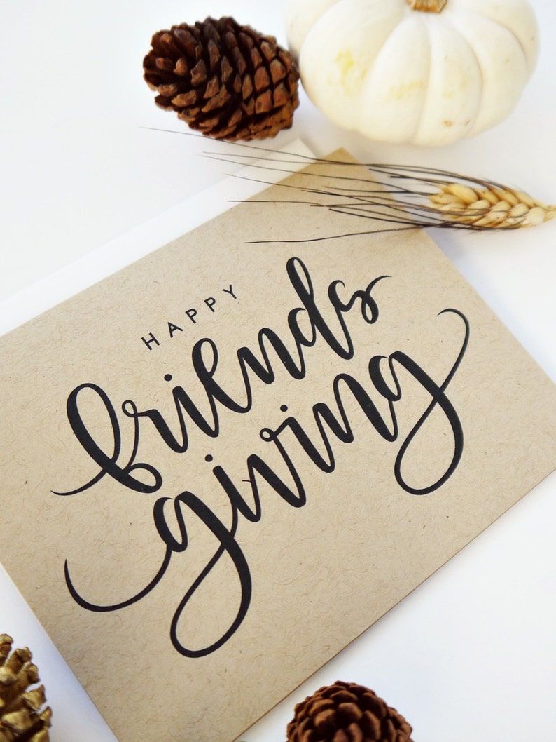 Happy Friendsgiving Card Kraft / Fall Card/ Hand Lettered Card / A2 / Blank / Charitable Donation image 2