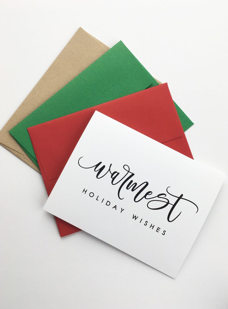 Warmest Holiday Wishes Card, Holiday Card, Christmas Card, Calligraphy Card, A2, Blank Inside image 4