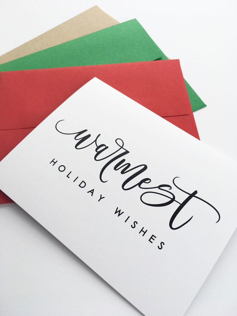 Warmest Holiday Wishes Card, Holiday Card, Christmas Card, Calligraphy Card, A2, Blank Inside image 3