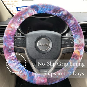 Galaxy Print Steering Wheel Cover, Space Fabric Steering Wheel Cover, Non-Slip Grip Liner, Stars Car Accessories