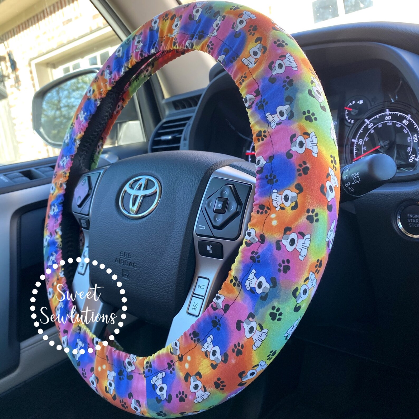 Steering Wheel Cover Dog Print Fabric Tie Dye Dogs Steering Etsy