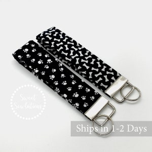 Black and White Prints Fabric Key Fob, Black White Polka Dot