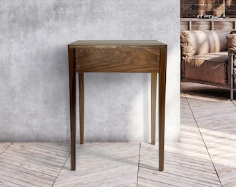 Nightstand in Solid Walnut, Bedside Table with Drawer, Mid-Century Modern Nightstand , Scandinavian Style