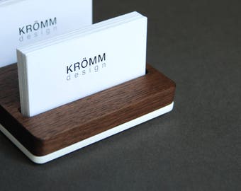 Business Card Holder for Desk  / Wood Business Card Stand / Business Card Display / Walnut and Acrylic Card Holder