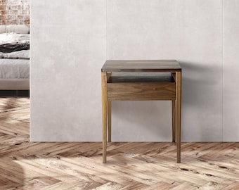 Solid Walnut Nightstand, Mid-Century Modern Bedside Table, Scandinavian Style