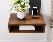 Solid Walnut Wood Floating Nightstand Floating Walnut Bedside Table Mid-century Scandinavian Eames