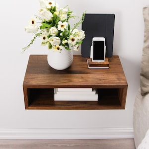 Solid Walnut Wood Floating Nightstand / Floating Walnut Bedside Table / Mid-century / Scandinavian / Eames