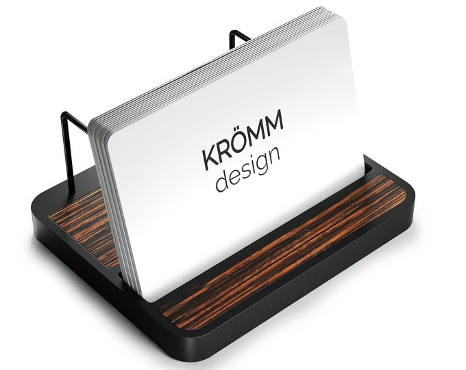 Horizontal Business Card Stand Aluminum & Macassar Ebony Wood , Single Wood Business Card Holder, Business Card Display , Office Gift