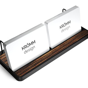Support de carte de visite horizontal en aluminium et bois d’ébène Macassar, support de carte de visite en bois multiple, affichage de carte de visite, cadeau de bureau