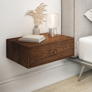 Solid Walnut Wood Floating Nightstand with Drawer / Walnut Wood Hanging Bedside Table / Scandinavian / Mid-century / Modern / Minimalist